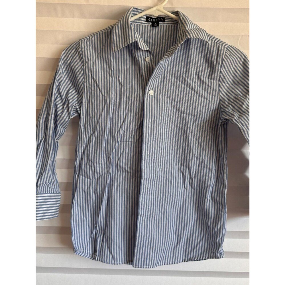George Boys Striped Dress Shirt Button Front Blue/White Size 8